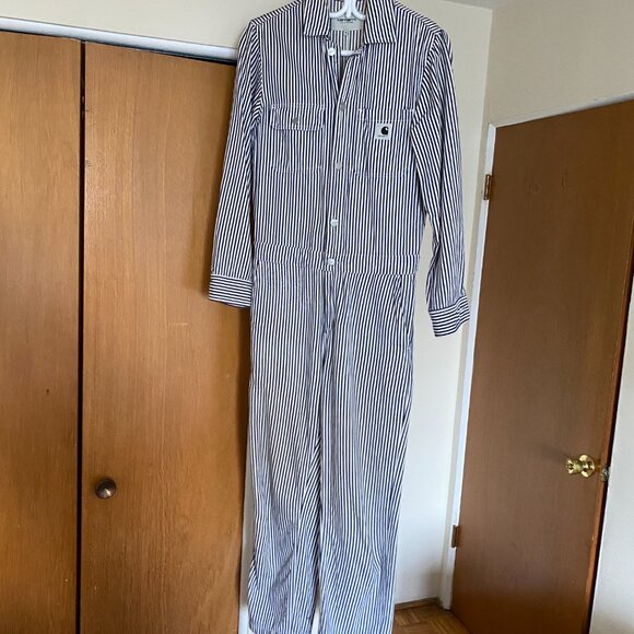 Carhartt Work In Progress Blue and White Striped Tara Coveralls - Picture 4 of 5